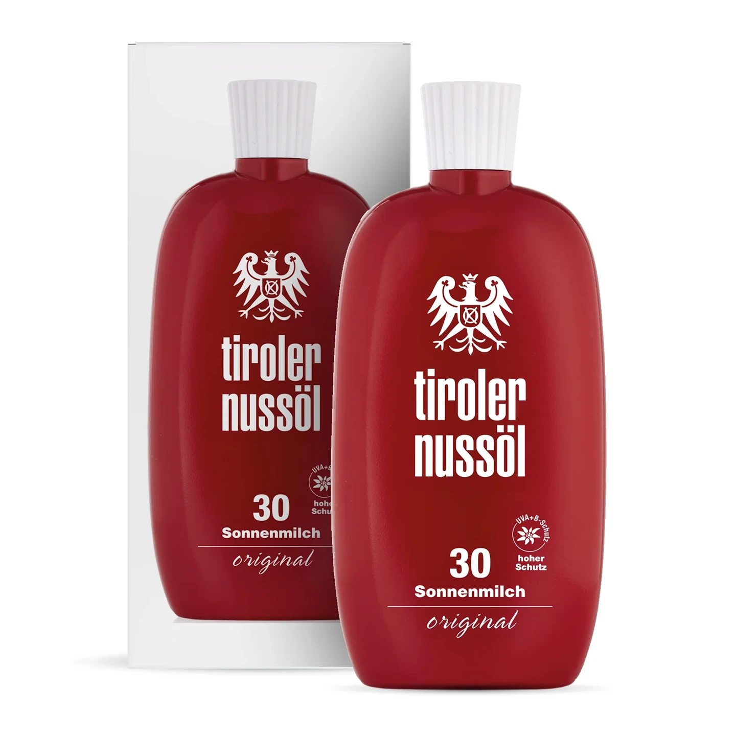 Tiroler Nussöl Original Sonnenmilch Lichtschutzfaktor 30 – Tube und Verpackung Vorderansicht