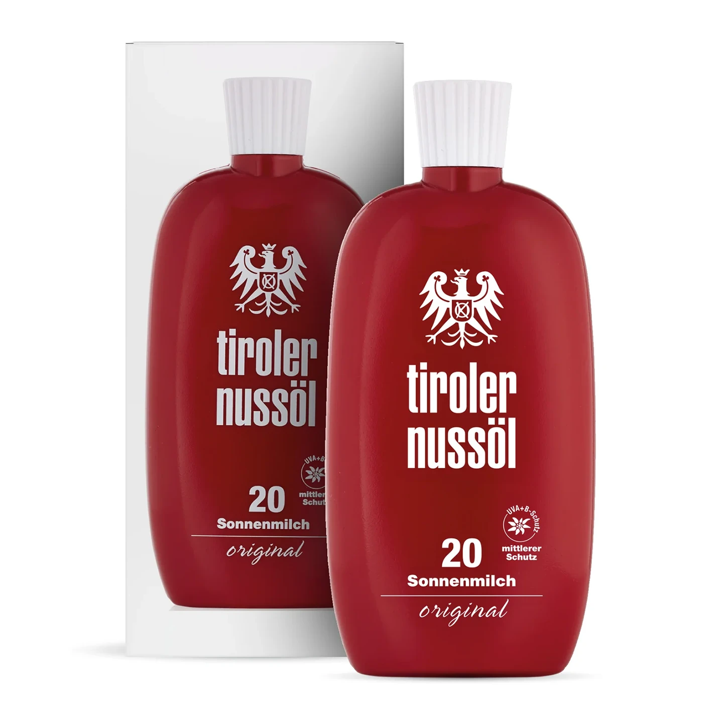 Tiroler Nussöl Original Sonnenmilch Lichtschutzfaktor 20 – Tube und Verpackung Vorderansicht